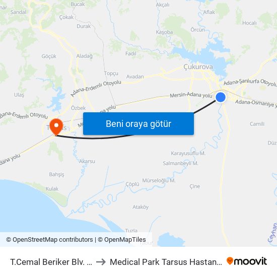 T.Cemal Beriker Blv. 1a to Medical Park Tarsus Hastanesi map