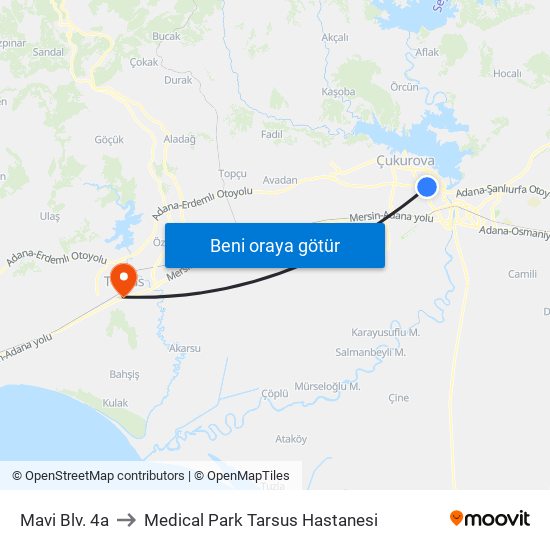 Mavi Blv. 4a to Medical Park Tarsus Hastanesi map
