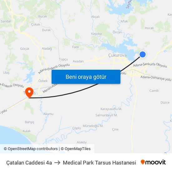 Çatalan Caddesi 4a to Medical Park Tarsus Hastanesi map