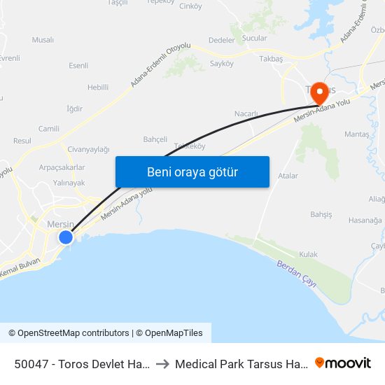 50047 - Toros Devlet Hastanesi to Medical Park Tarsus Hastanesi map