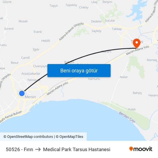 50526 - Fırın to Medical Park Tarsus Hastanesi map