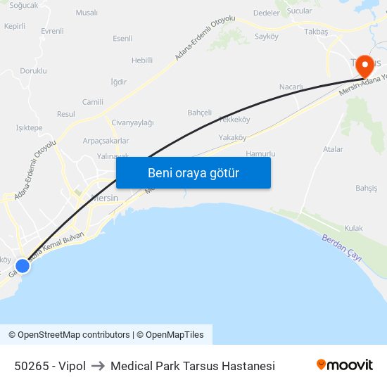 50265 - Vipol to Medical Park Tarsus Hastanesi map