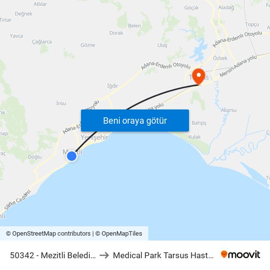 50342 - Mezitli Belediyesi to Medical Park Tarsus Hastanesi map