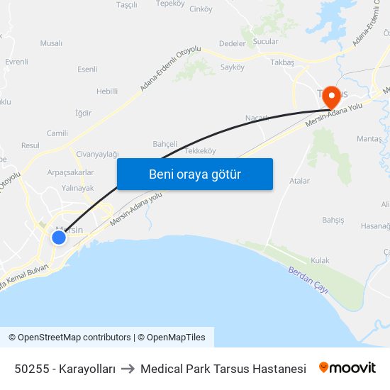 50255 - Karayolları to Medical Park Tarsus Hastanesi map