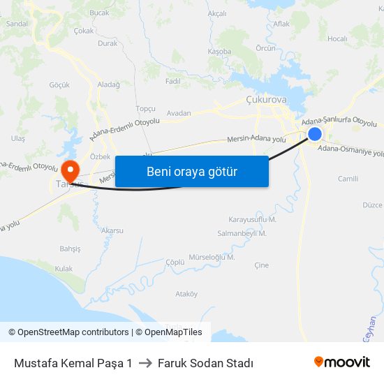 Mustafa Kemal Paşa 1 to Faruk Sodan Stadı map