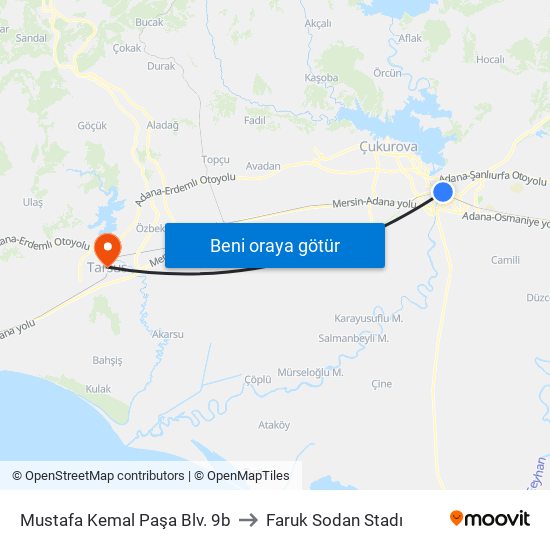 Mustafa Kemal Paşa Blv. 9b to Faruk Sodan Stadı map