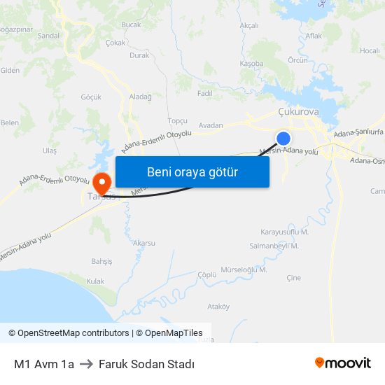M1 Avm 1a to Faruk Sodan Stadı map