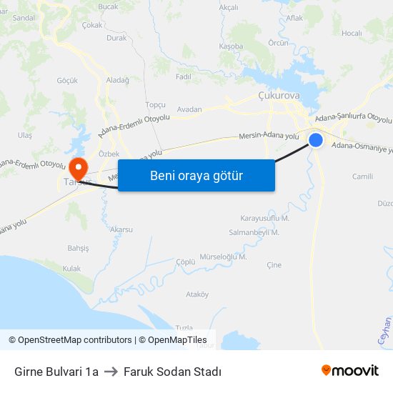 Girne Bulvari 1a to Faruk Sodan Stadı map