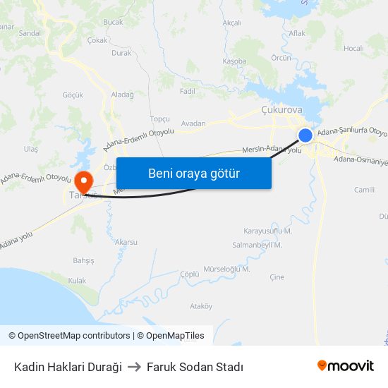 Kadin Haklari Duraği to Faruk Sodan Stadı map