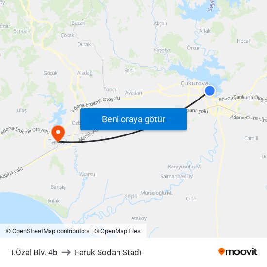 T.Özal Blv. 4b to Faruk Sodan Stadı map
