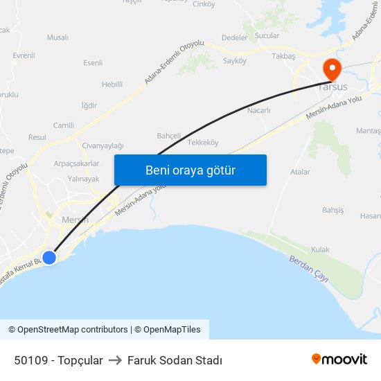 50109 - Topçular to Faruk Sodan Stadı map