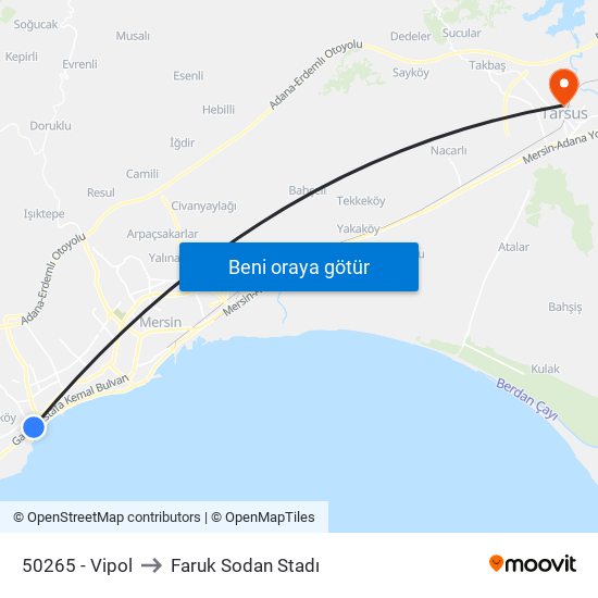 50265 - Vipol to Faruk Sodan Stadı map