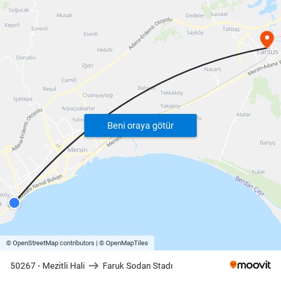 50267 - Mezitli Hali to Faruk Sodan Stadı map