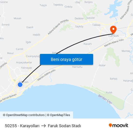 50255 - Karayolları to Faruk Sodan Stadı map