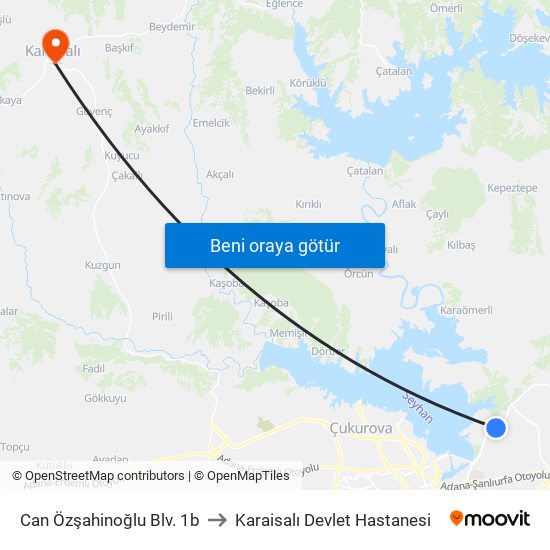 Can Özşahinoğlu Blv. 1b to Karaisalı Devlet Hastanesi map