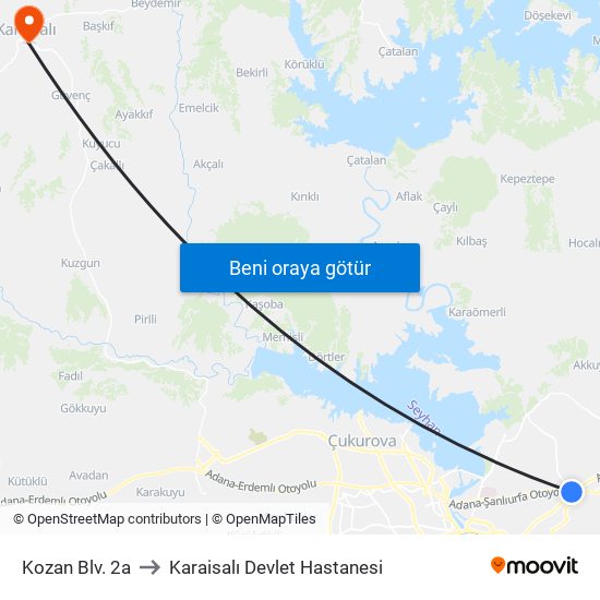 Kozan Blv. 2a to Karaisalı Devlet Hastanesi map