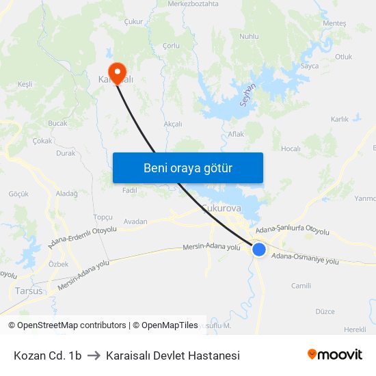 Kozan Cd. 1b to Karaisalı Devlet Hastanesi map