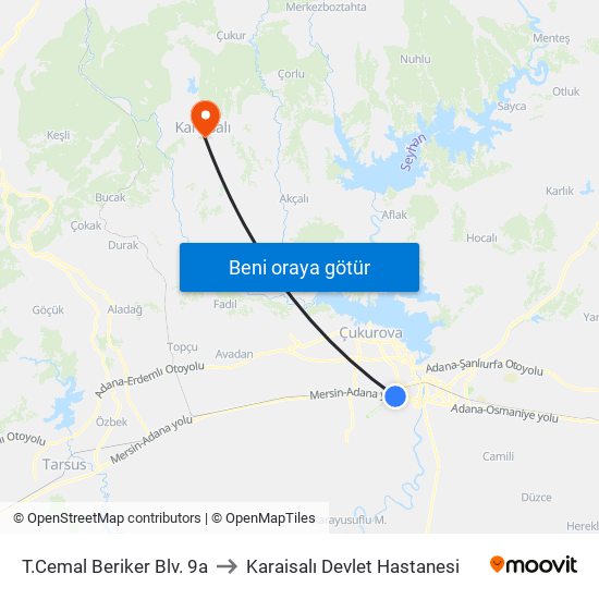 T.Cemal Beriker Blv. 9a to Karaisalı Devlet Hastanesi map