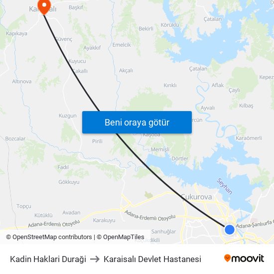 Kadin Haklari Duraği to Karaisalı Devlet Hastanesi map