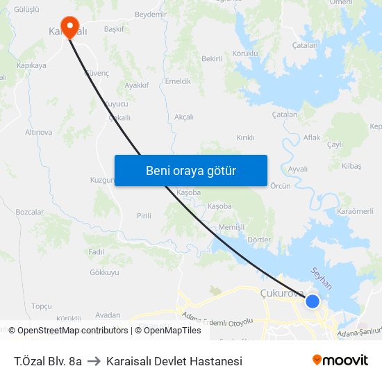 T.Özal Blv. 8a to Karaisalı Devlet Hastanesi map