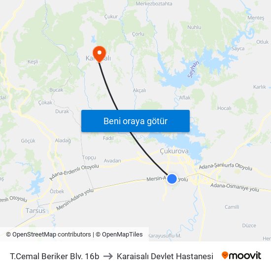T.Cemal Beriker Blv. 16b to Karaisalı Devlet Hastanesi map