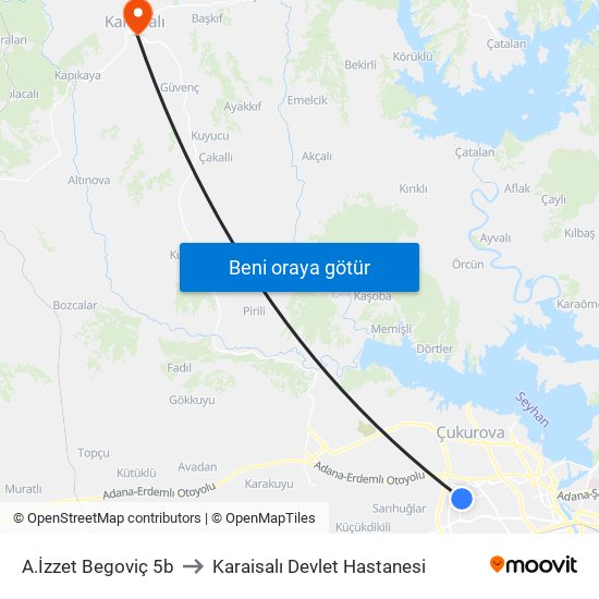 A.İzzet Begoviç 5b to Karaisalı Devlet Hastanesi map