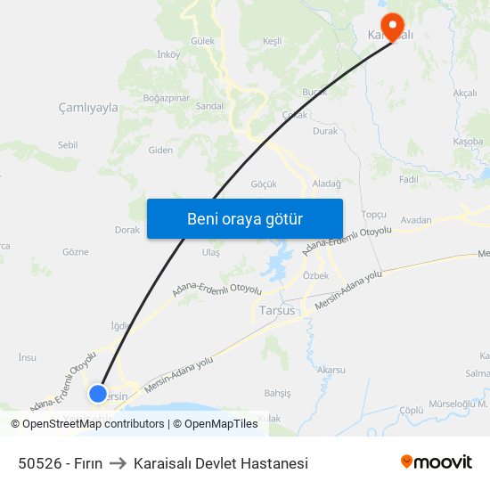50526 - Fırın to Karaisalı Devlet Hastanesi map