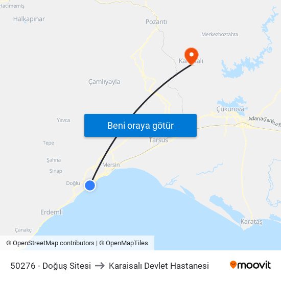 50276 - Doğuş Sitesi to Karaisalı Devlet Hastanesi map