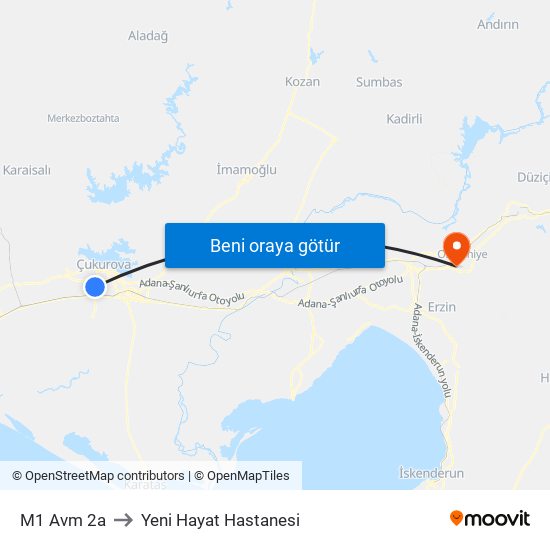 M1 Avm 2a to Yeni Hayat Hastanesi map