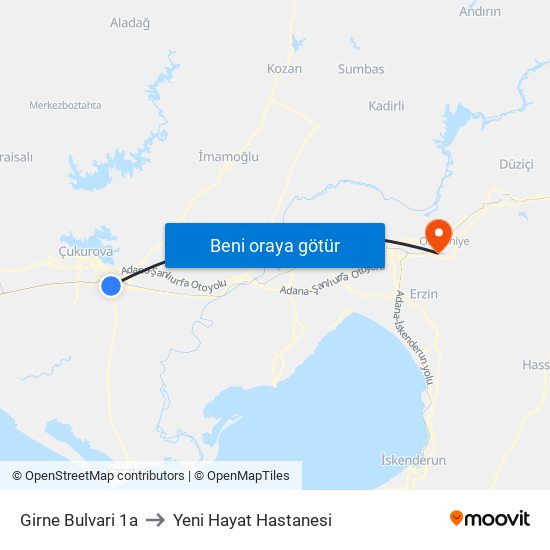 Girne Bulvari 1a to Yeni Hayat Hastanesi map