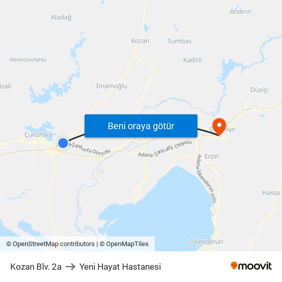 Kozan Blv. 2a to Yeni Hayat Hastanesi map