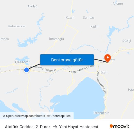 Atatürk Caddesi 2. Durak to Yeni Hayat Hastanesi map