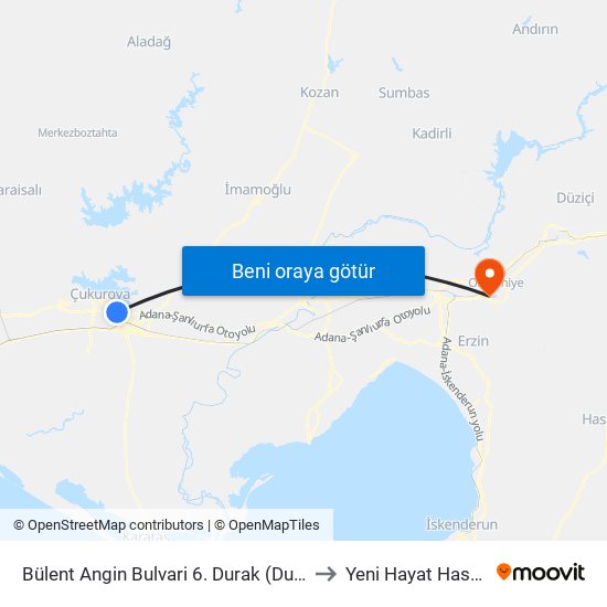 Bülent Angin Bulvari 6. Durak (Duygu Cafe) to Yeni Hayat Hastanesi map