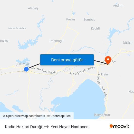 Kadin Haklari Duraği to Yeni Hayat Hastanesi map