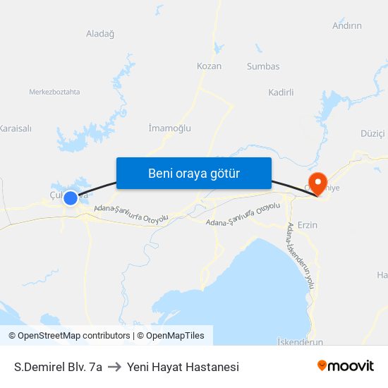 S.Demirel Blv. 7a to Yeni Hayat Hastanesi map