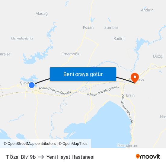 T.Özal Blv. 9b to Yeni Hayat Hastanesi map
