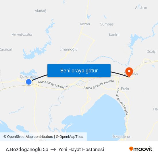 A.Bozdoğanoğlu 5a to Yeni Hayat Hastanesi map