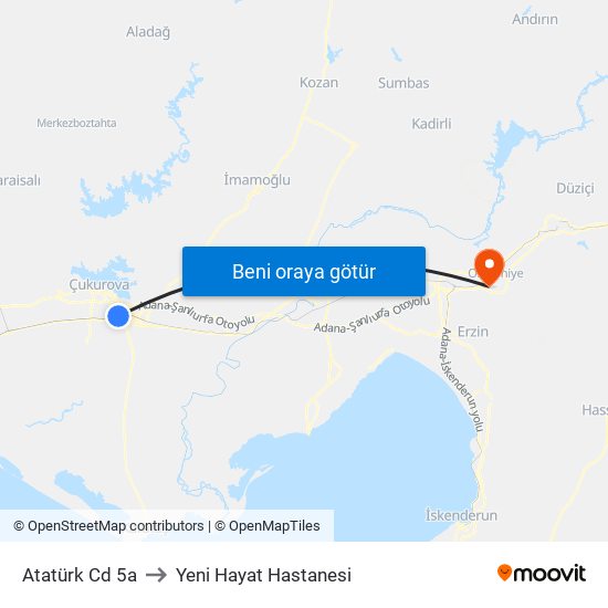 Atatürk Cd 5a to Yeni Hayat Hastanesi map