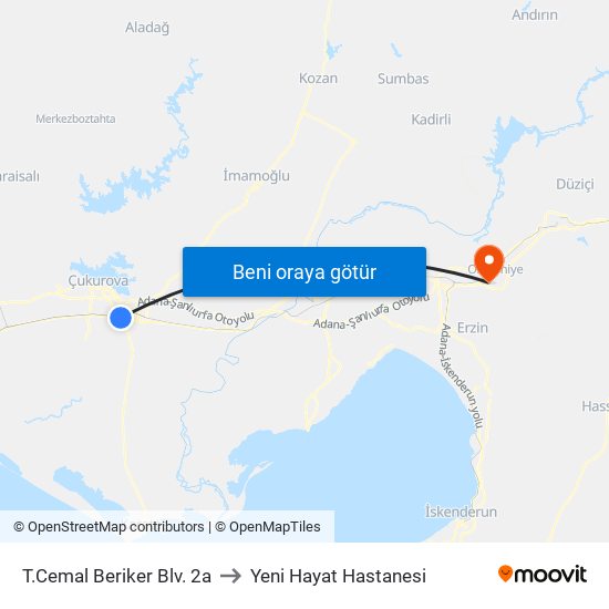 T.Cemal Beriker Blv. 2a to Yeni Hayat Hastanesi map