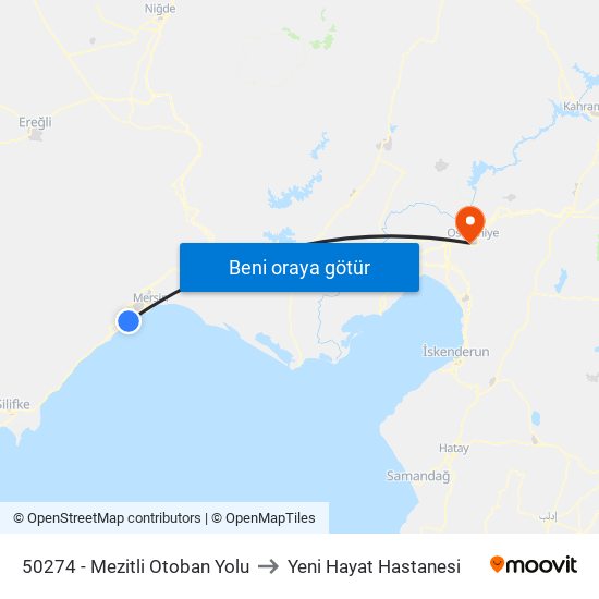 50274 - Mezitli Otoban Yolu to Yeni Hayat Hastanesi map