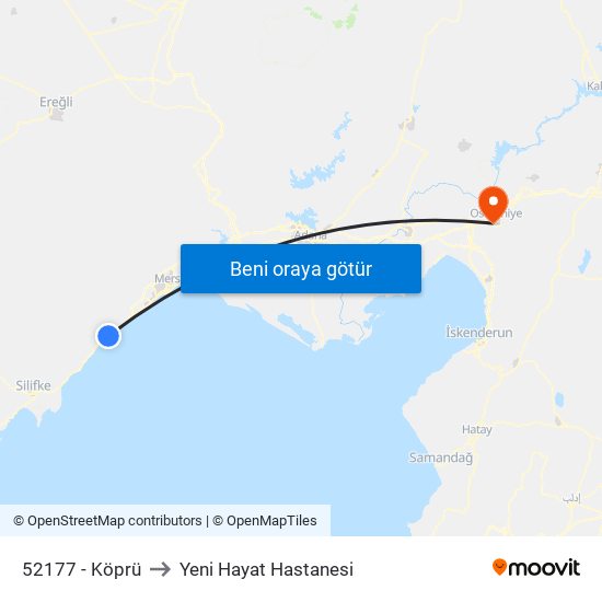 52177 - Köprü to Yeni Hayat Hastanesi map