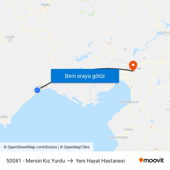 50081 - Mersin Kız Yurdu to Yeni Hayat Hastanesi map