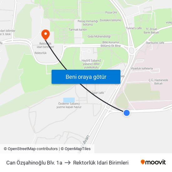 Can Özşahinoğlu Blv. 1a to Rektorlük Idari Birimleri map