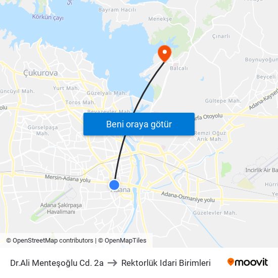 Dr.Ali Menteşoğlu Cd. 2a to Rektorlük Idari Birimleri map