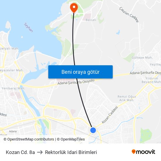 Kozan Cd. 8a to Rektorlük Idari Birimleri map