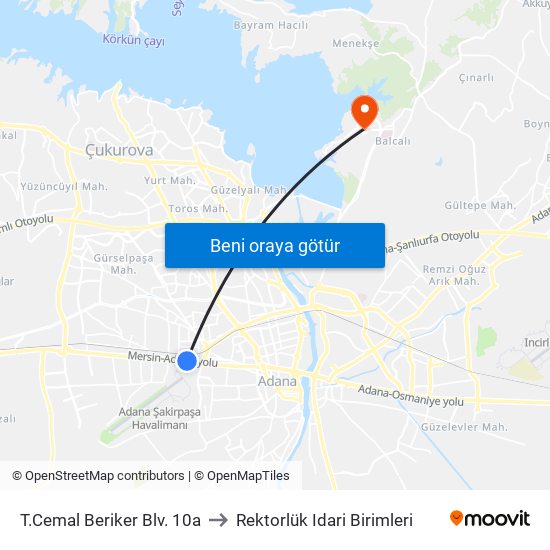 T.Cemal Beriker Blv. 10a to Rektorlük Idari Birimleri map