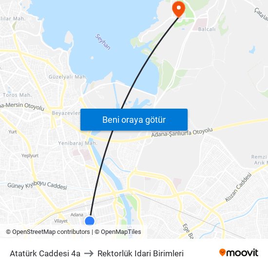 Atatürk Caddesi 4a to Rektorlük Idari Birimleri map