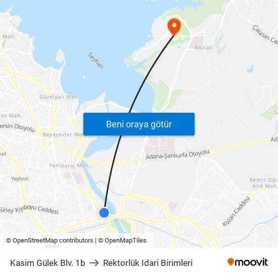 Kasim Gülek Blv. 1b to Rektorlük Idari Birimleri map