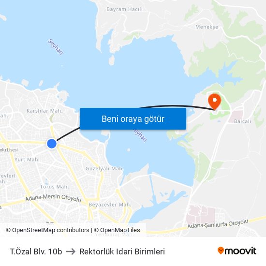 T.Özal Blv. 10b to Rektorlük Idari Birimleri map