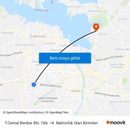 T.Cemal Beriker Blv. 16b to Rektorlük Idari Birimleri map